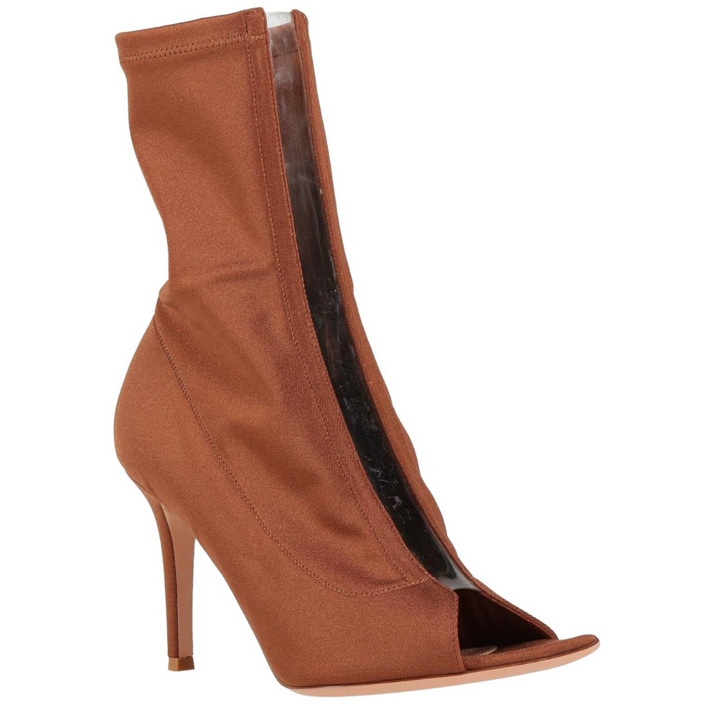 Elegant Brown Peep-Toe Stiletto Boots